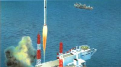 Pływająca wyrzutnia rakiet „Sea Launch”; Stocznia Wyborg, Rosja, 1998 - Zbiorniki paliwa rakietowego. Na pierwszej w świecie pływającej  platformie „Odyssey” z wyrzutnią rakiet „Sea Launch” do umieszczania na orbicie satelitów komunikacyjnych posadawialiśmy na tworzywie EPY dwa walcowe zbiorniki paliwa rakietowego, o długości 40 m i masie 80 t każdy.