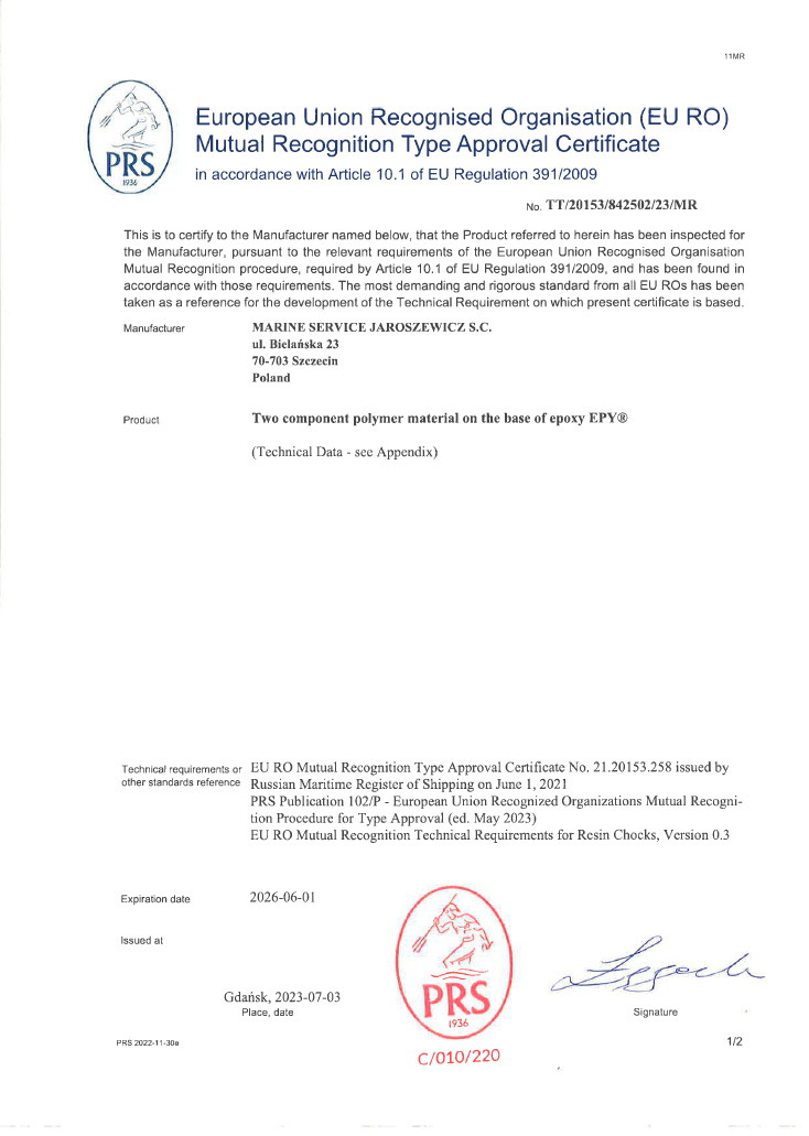 EU RO MR TAC - Certyfikaty MSJ 