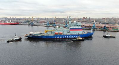 Atomowy Lodołamacz „Arktika” - projekt 22220. (3 jednostki) Największy lodołamacz na świecie, Baltic Shipyard, Rosja, 2019 - Posadowiono na podkładkach EPY: główny turbogenerator typu PTU-72;  2szt.; 
Silnik elektryczny napędu głównego typu 2X10000-3-165 OM5; 3 szt.
Agregat prądotwórcze Wärtsilä typu W6L26; 2 szt.
