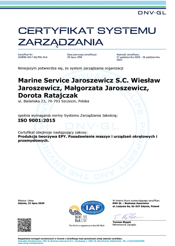 ISO 9001:2015 - Certyfikaty MSJ 
