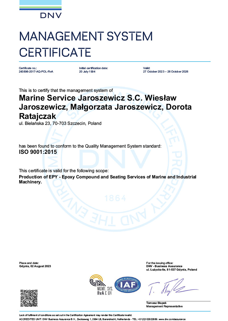ISO 9001:2015 - Certyfikaty MSJ 